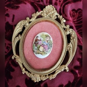 Framed Porcelain Brass Cameo Fragonard Painting